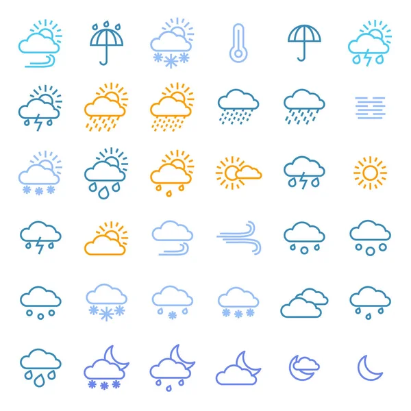 Hava tahmini işaretleri renk ince çizgi Icon Set. Vektör — Stok Vektör