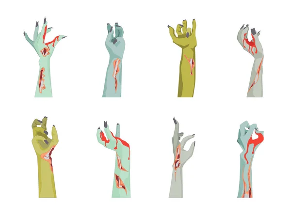 Cartoon Zombie Hand Icons Set. Vector — Stock Vector