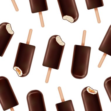 Gerçekçi 3d dondurma çikolatalı Dikişsiz desen arka plan ayrıntılı. Vektör