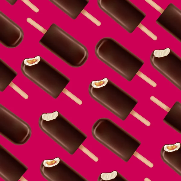 Realistische detaillierte 3D-Eis Schokolade nahtlose Muster Hintergrund. Vektor — Stockvektor