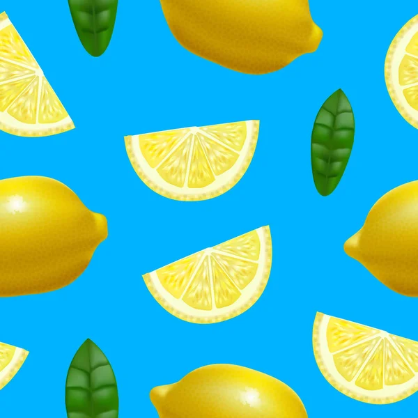 Realista detalhada 3d limão inteiro e fatias sem costura padrão fundo. Vetor — Vetor de Stock