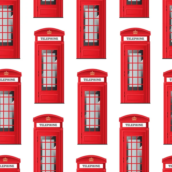 Realista detallado 3d rojo Londres cabina telefónica sin costuras Patrón de fondo. Vector — Vector de stock