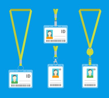 Çizgi film plastik kimlik kartları küme. Vektör