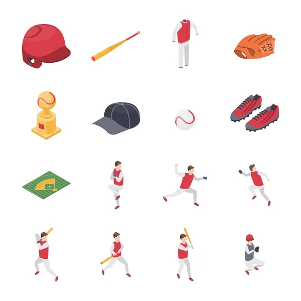 Baseball játék Sport jelek 3d ikonok beállítása izometrikus nézetben. Vektor — Stock Vector
