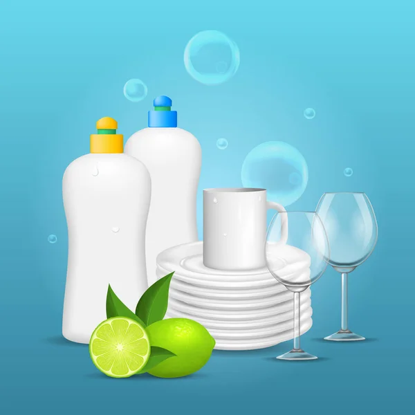 Realistic Detailed 3d Clean Dishes and Glassware Set. Vector — Stock Vector