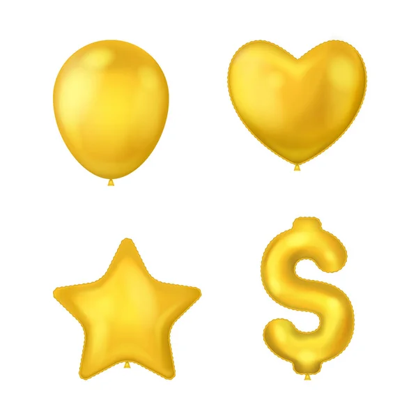Réaliste détaillée 3d Golden Balloons Set. Vecteur — Image vectorielle