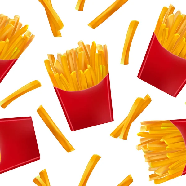 Realistische detaillierte 3D Pommes Frites nahtlose Muster Hintergrund. Vektor — Stockvektor