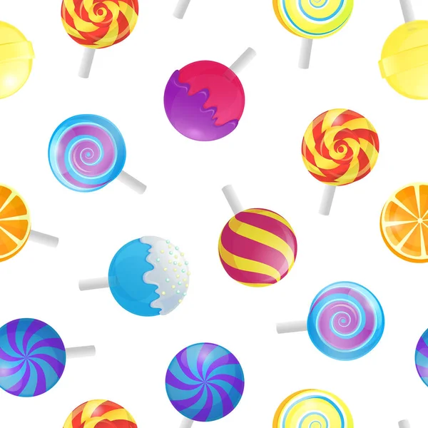 Realistic Detailed 3d Lollipops Candy Seamless Pattern Background. Vector — Stock Vector