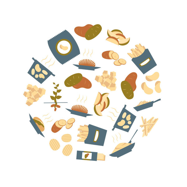 Cartoon Color Potato Round Design Template. Vector