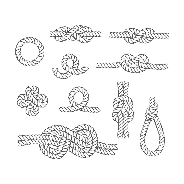 Rope Knots Borders Conjunto de ícones de linha fina. Vetor — Vetor de Stock