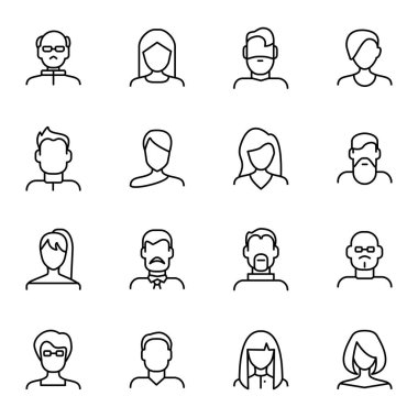 Yüz çeşitli türleri işaretleri siyah ince çizgi Icon Set. Vektör
