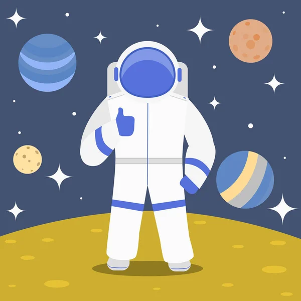 卡通人物宇航员在行星表面宇航员和宇宙旅行概念元素平面设计风格 宇航员的矢量例证 — 图库矢量图片