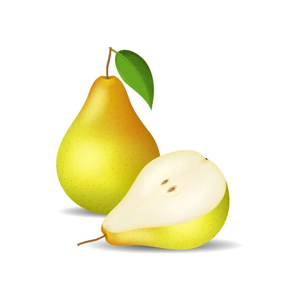 Ρεαλιστική λεπτομερείς 3d ολόκληρο αχλάδι και φέτα. Διάνυσμα — Διανυσματικό Αρχείο