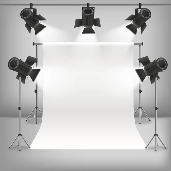 Realistic Detailed 3d Photo Studio and Equipments. Vector — Stock Vector