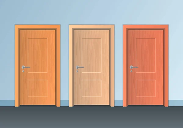 Realista detallado conjunto de puertas de madera 3d. Vector — Archivo Imágenes Vectoriales