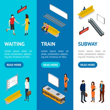 Metro İstasyonu afiş Vecrtical Set izometrik görünümü. Vektör