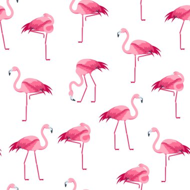 Çizgi film Pembe Flamingo kuşu Dikişsiz desen arka plan. Vektör