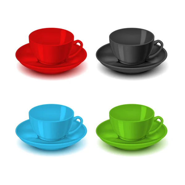 Conjunto de xícara de chá de cor 3d detalhada realista. Vetor — Vetor de Stock