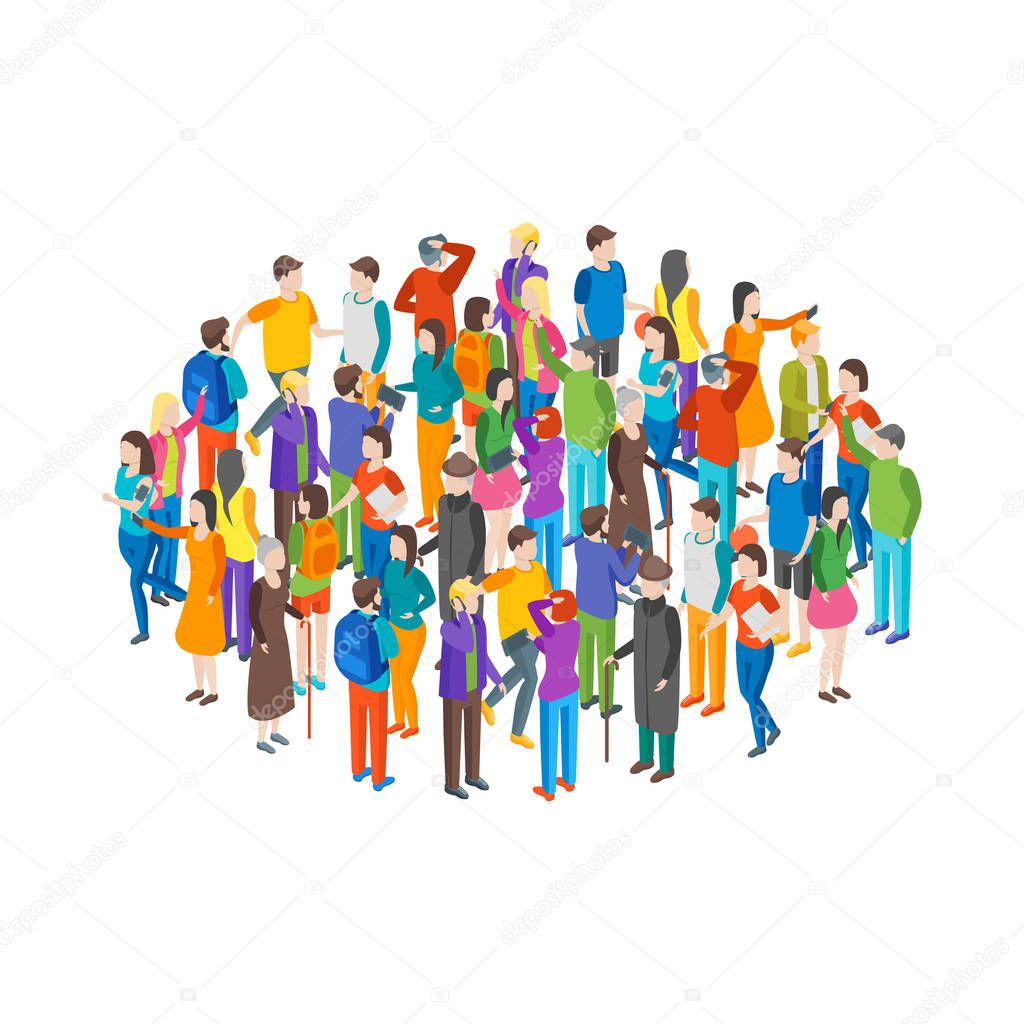 People Characters Crowd Circle Isometric View. Vector