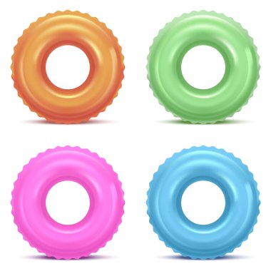 Gerçekçi 3d renk yüzme halkalar kümesi ayrıntılı. Vektör