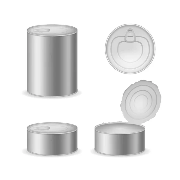 Realistic Detailed 3d Canned Metal Packaging Set. Vector — Stock Vector