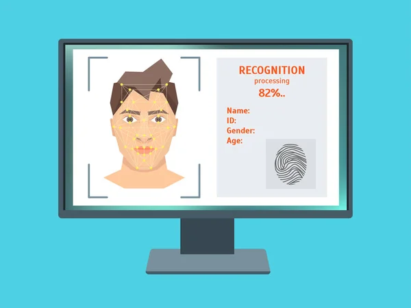 顔の認識画面モニター コンピューターの概念。ベクトル — ストックベクタ