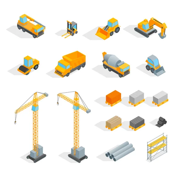 건설 표지판 3 차원 아이콘 설정된 Isometric 보기. 벡터 — 스톡 벡터