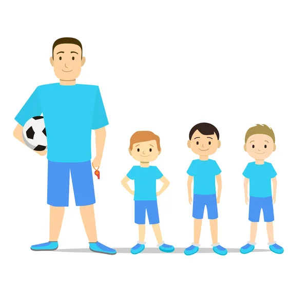 Cartoon Character Kids Football Team. Vector — Stock Vector