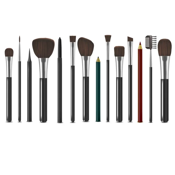 Realistische gedetailleerde 3d make-up Tools instellen. Vector — Stockvector