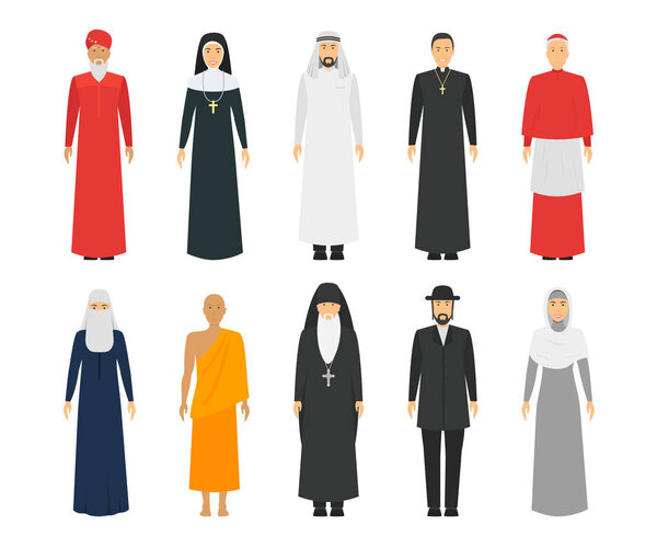 Cartoon Characters Religion People Different Types Set. Vector