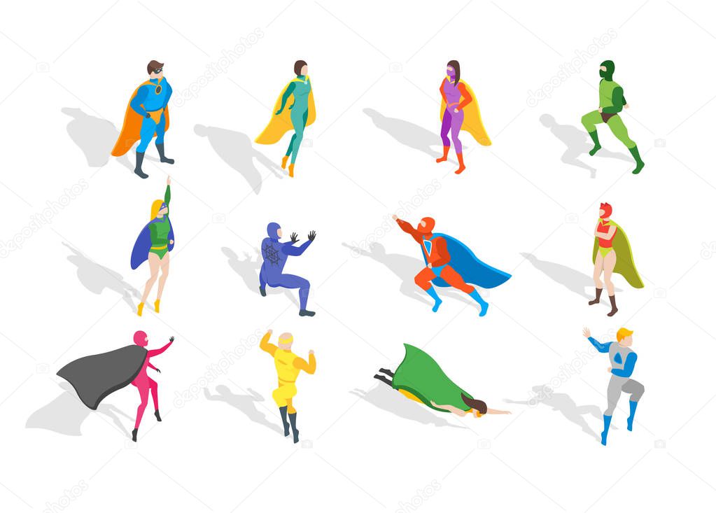 Cartoon Characters People Super Heroes Different Types Set. Vector