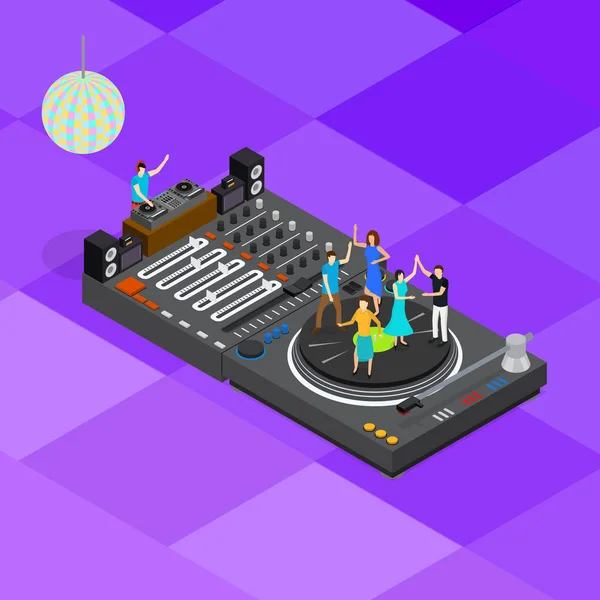 Club Bar Concept Isometric View Elements Music Party Disco Vinyl — Vetor de Stock