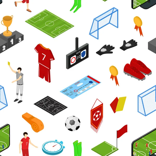 Fußball oder Fußballspiel nahtlose Muster Hintergrund isometrische Ansicht. Vektor — Stockvektor