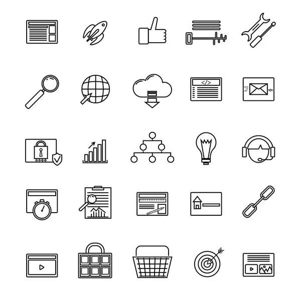 Signos de desarrollo Set de iconos de línea delgada. Vector — Archivo Imágenes Vectoriales