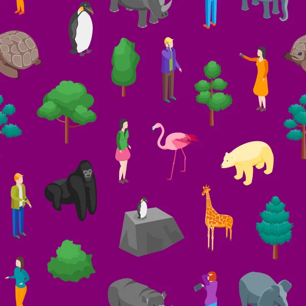 Zoo Seamless Pattern Sfondo 3d Vista isometrica. Vettore — Vettoriale Stock