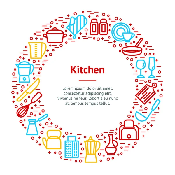 Herramientas de cocina Concepto Banner Card Circle. Vector — Archivo Imágenes Vectoriales