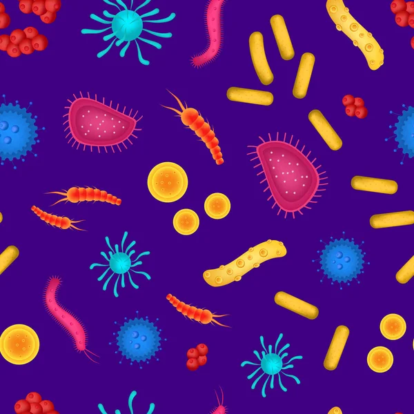 Realistik Detail 3d Virus dan Bacteria Seamless Pattern Latar Belakang. Vektor - Stok Vektor