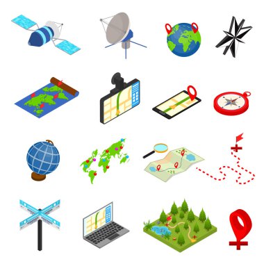 Gezinti yöntemlerini işaretleri araçları 3d Icons Set izometrik görünümü. Vektör