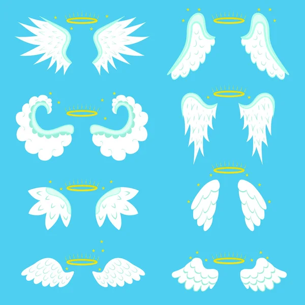 Cartoon Angel Wings Set Freedom Concept Element Flat Design Style — Stock Vector