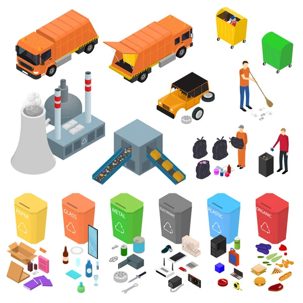 Garbage Recycling Signs 3d Icons Set Isometric View. Vector — Stock Vector