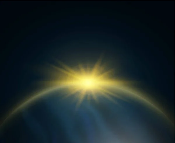 Rising Sun over Earth Background Card. Vetor — Vetor de Stock