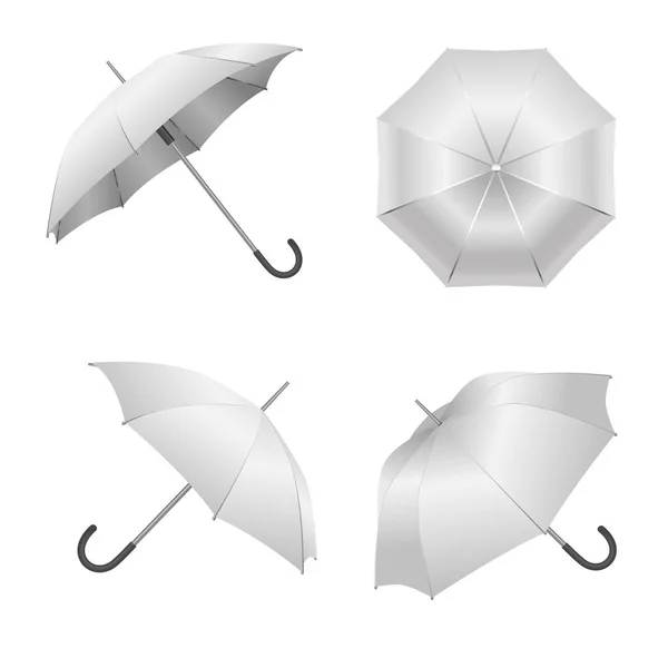 Realistické detailní 3d bílý deštník prázdné šablony Mockup Set. Vektor — Stockový vektor