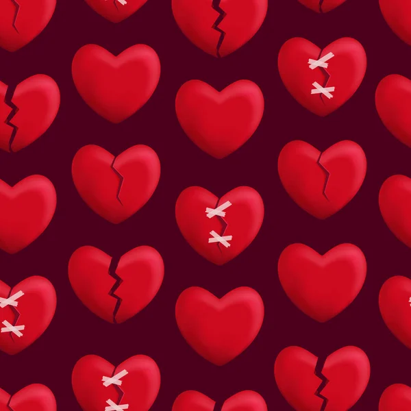 Realista Detallado 3d corazones rotos rojos sin costuras Patrón de fondo. Vector — Archivo Imágenes Vectoriales