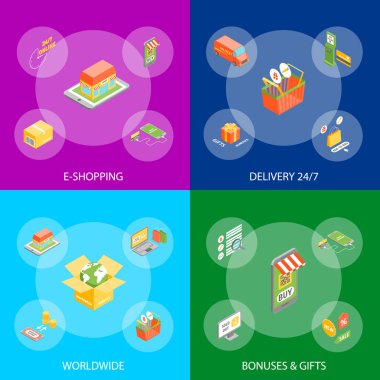 Afiş kümesi izometrik görünümü gerekebilir. Vektör