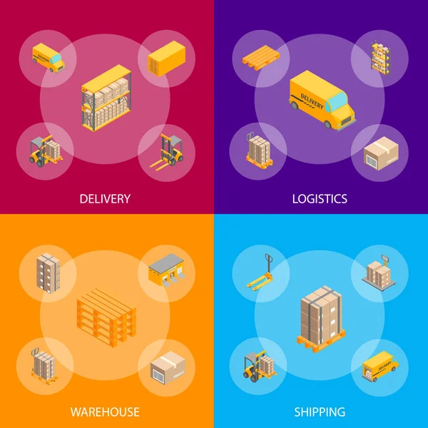 Logistic Delivery Service Banner Set Isometric View. Vector