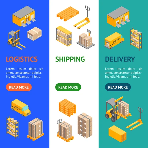 Logistic Delivery Service Banner Vecrtical Set Isomtric View. Vector — Vector de stock