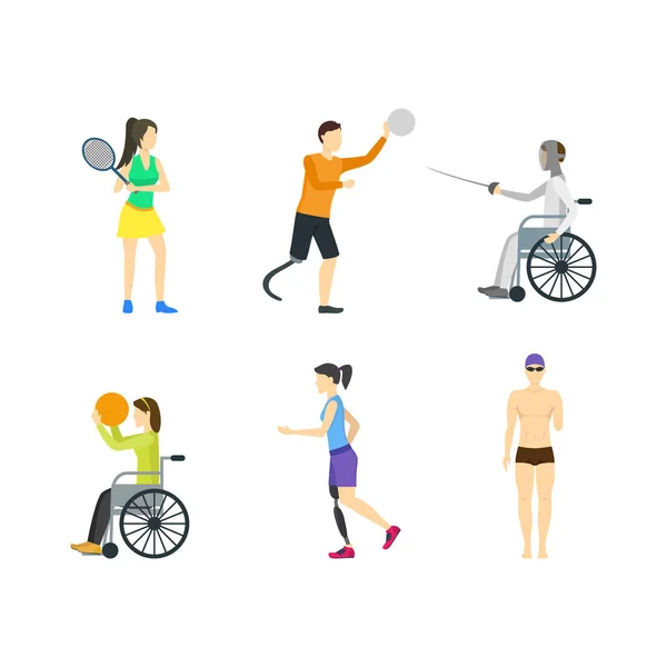 Desene animate cu handicap Sport Caractere Set de icoane. Vector — Vector de stoc