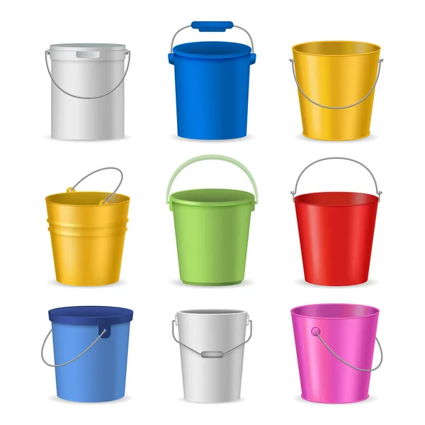 Realistic Detailed 3d Color Buckets Set. Vector — Stock Vector