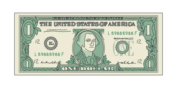 Билл Один Доллар Банкнота Американские Бумажные Деньги. Вектор — стоковый вектор