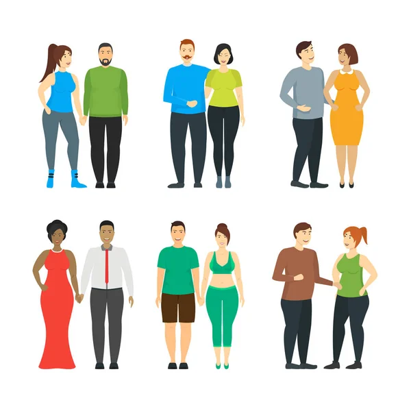 Personnages de bande dessinée Personnes Ensemble de couples de grande taille. Vecteur — Image vectorielle